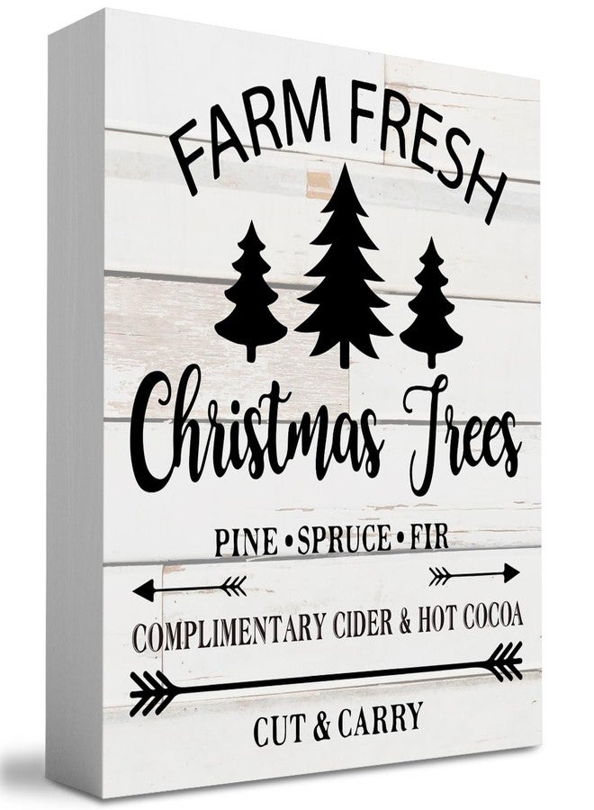 WRSUNT Rustic Winter Farm Fresh Christmas Trees Wood Box Sign, Farmhouse Christmas Santa Artwork Decor, Wood Square Sign Desk Block Signs Home Shelf Office Decoration 5 x 5 Inches - Image 1